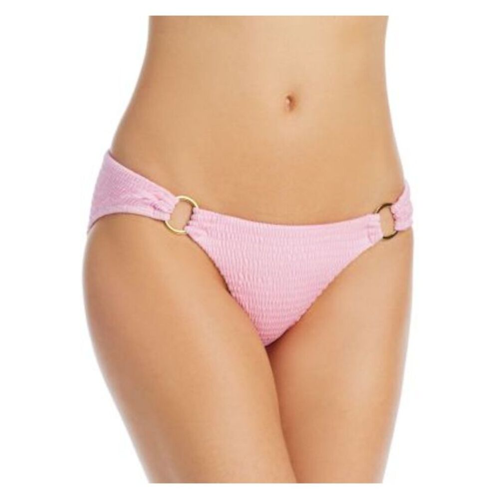 AQUA SWIM Women's Pink Elastic Waist Ring Textured Bikini Swimwear Bottom L